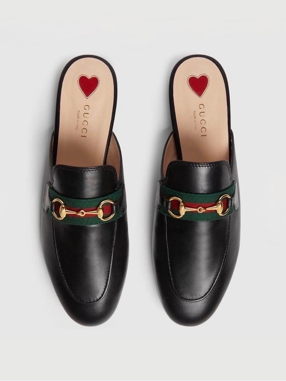 GUCCI Princetown Black Leather Web Horsebit Mule Loafers 6